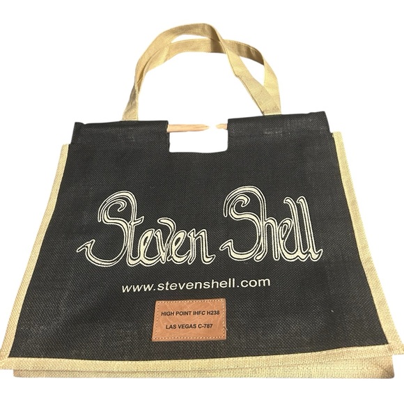 STEVEN SHELL Large Canvas Tote with Wood Carrying Handles and Shoulder Strap - Picture 1 of 3